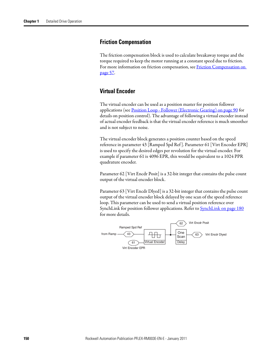 Friction compensation virtual encoder, Friction compensation, Virtual encoder | Rockwell Automation 20D PowerFlex 700S AC Drives with Phase II Control Reference Manual User Manual | Page 150 / 218