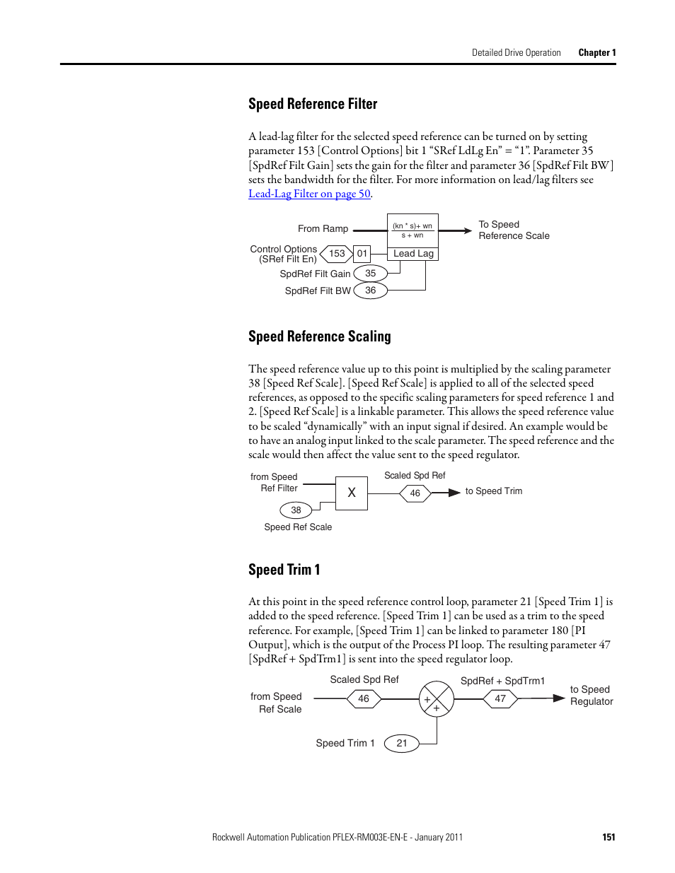 Speed reference filter, Speed reference scaling, Speed trim 1 | Rockwell Automation 20D PowerFlex 700S AC Drives with Phase II Control Reference Manual User Manual | Page 151 / 218