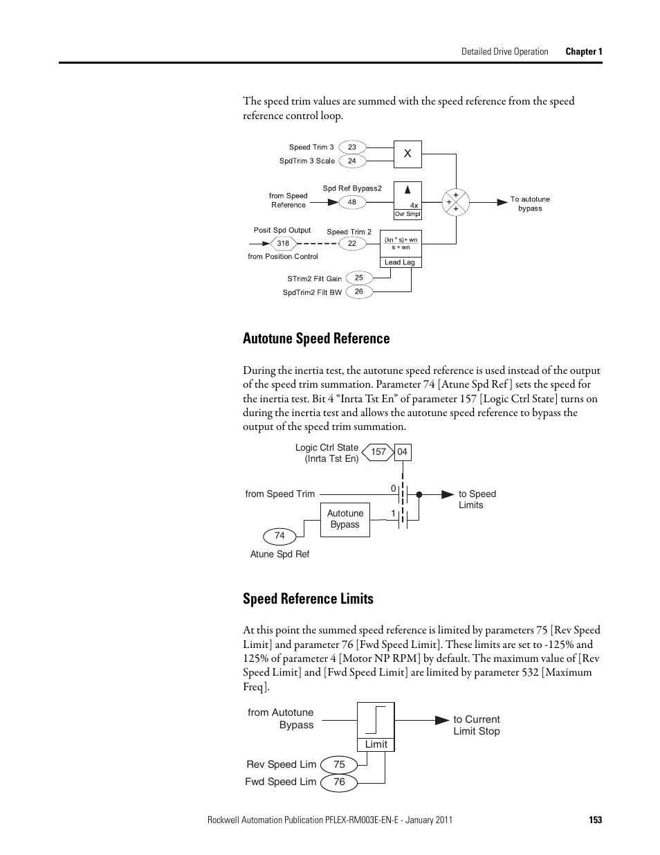 Autotune speed reference speed reference limits, Autotune speed reference, Speed reference limits | Rockwell Automation 20D PowerFlex 700S AC Drives with Phase II Control Reference Manual User Manual | Page 153 / 218