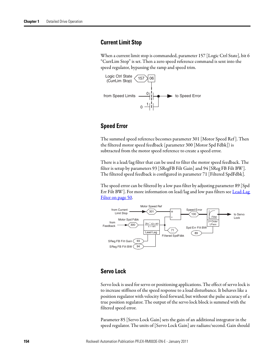 Current limit stop speed error servo lock, Current limit stop, Speed error | Servo lock | Rockwell Automation 20D PowerFlex 700S AC Drives with Phase II Control Reference Manual User Manual | Page 154 / 218