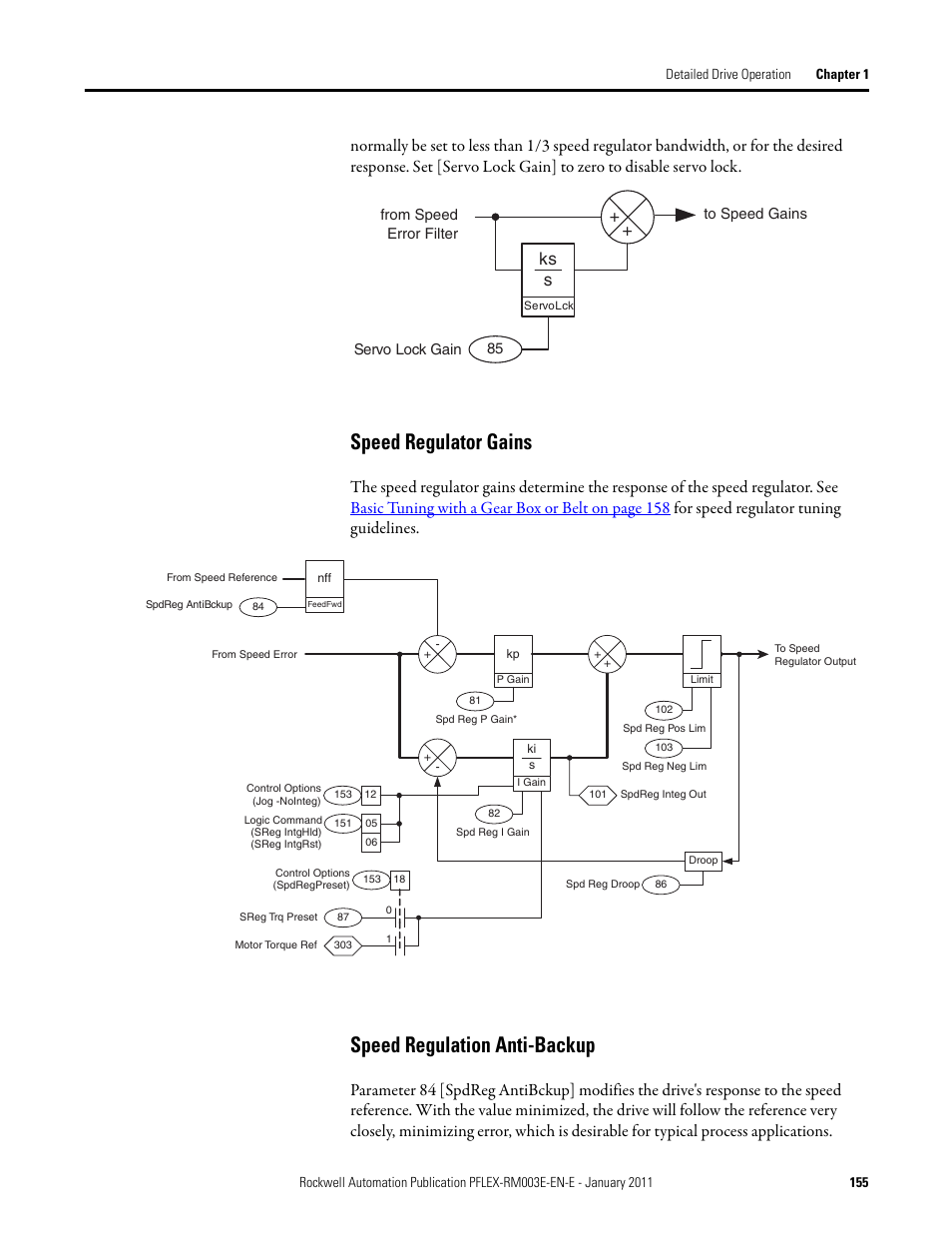 Speed regulator gains speed regulation anti-backup, Speed regulator gains, Speed regulation anti-backup | Ks s | Rockwell Automation 20D PowerFlex 700S AC Drives with Phase II Control Reference Manual User Manual | Page 155 / 218