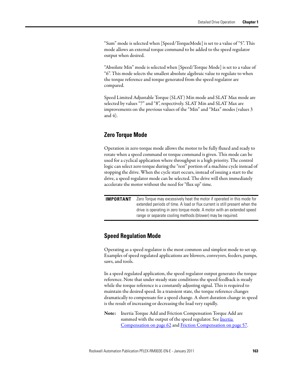 Zero torque mode speed regulation mode, Zero torque mode, Speed regulation mode | Rockwell Automation 20D PowerFlex 700S AC Drives with Phase II Control Reference Manual User Manual | Page 163 / 218