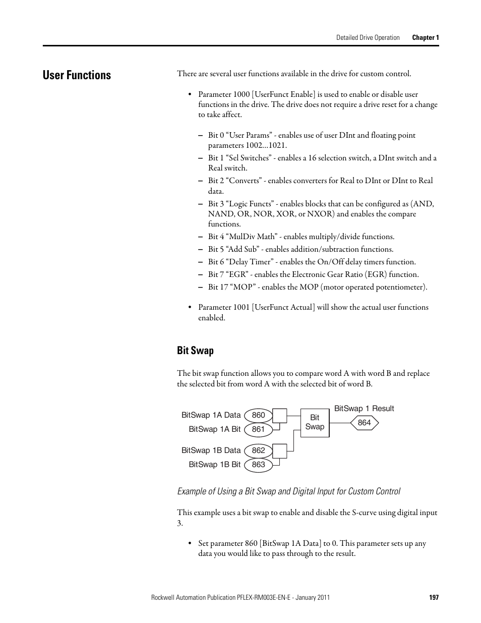 User functions, Bit swap | Rockwell Automation 20D PowerFlex 700S AC Drives with Phase II Control Reference Manual User Manual | Page 197 / 218