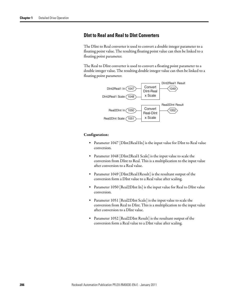 Dint to real and real to dint converters | Rockwell Automation 20D PowerFlex 700S AC Drives with Phase II Control Reference Manual User Manual | Page 206 / 218