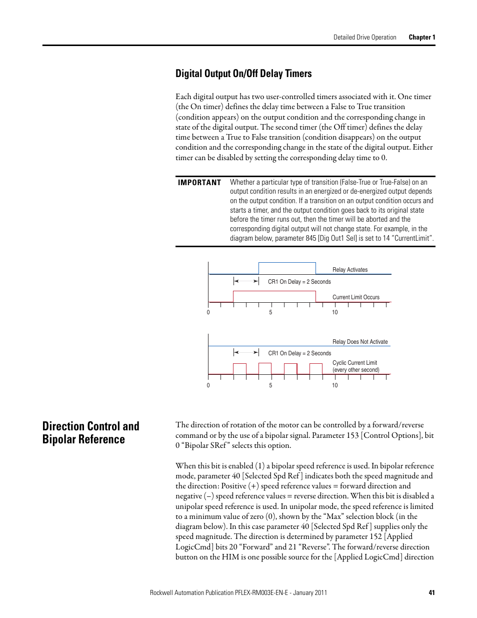 Direction control and bipolar reference, Digital output on/off delay timers | Rockwell Automation 20D PowerFlex 700S AC Drives with Phase II Control Reference Manual User Manual | Page 41 / 218