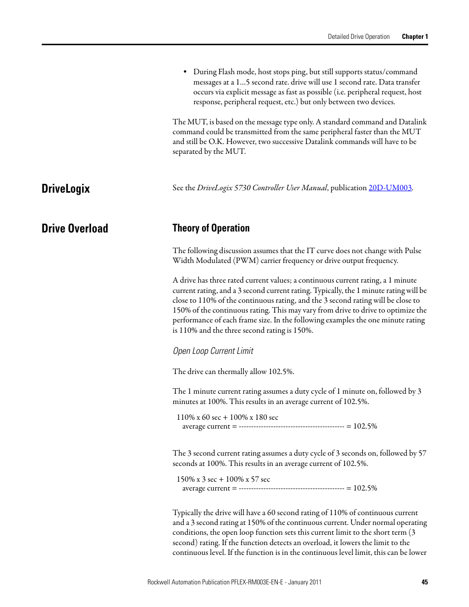 Drivelogix, Drive overload, Drivelogix drive overload | Theory of operation | Rockwell Automation 20D PowerFlex 700S AC Drives with Phase II Control Reference Manual User Manual | Page 45 / 218