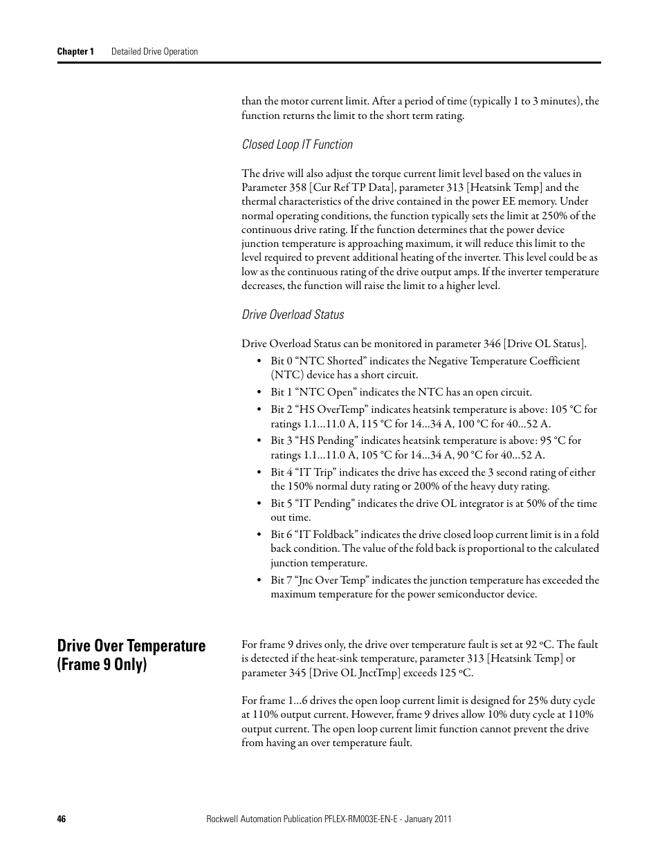 Drive over temperature (frame 9 only) | Rockwell Automation 20D PowerFlex 700S AC Drives with Phase II Control Reference Manual User Manual | Page 46 / 218