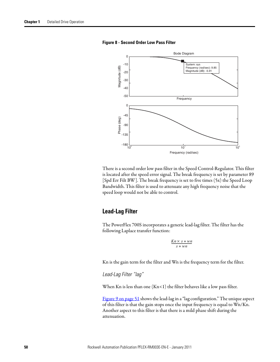 Lead-lag filter, Lead-lag, For det | Lead-lag filter “lag, Figure 8 - second order low pass filter | Rockwell Automation 20D PowerFlex 700S AC Drives with Phase II Control Reference Manual User Manual | Page 50 / 218