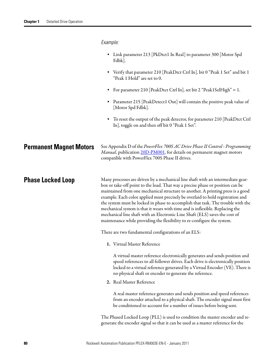 Permanent magnet motors, Phase locked loop, Permanent magnet motors phase locked loop | Rockwell Automation 20D PowerFlex 700S AC Drives with Phase II Control Reference Manual User Manual | Page 80 / 218