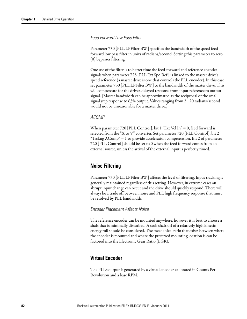 Noise filtering virtual encoder, Noise filtering, Virtual encoder | Rockwell Automation 20D PowerFlex 700S AC Drives with Phase II Control Reference Manual User Manual | Page 82 / 218