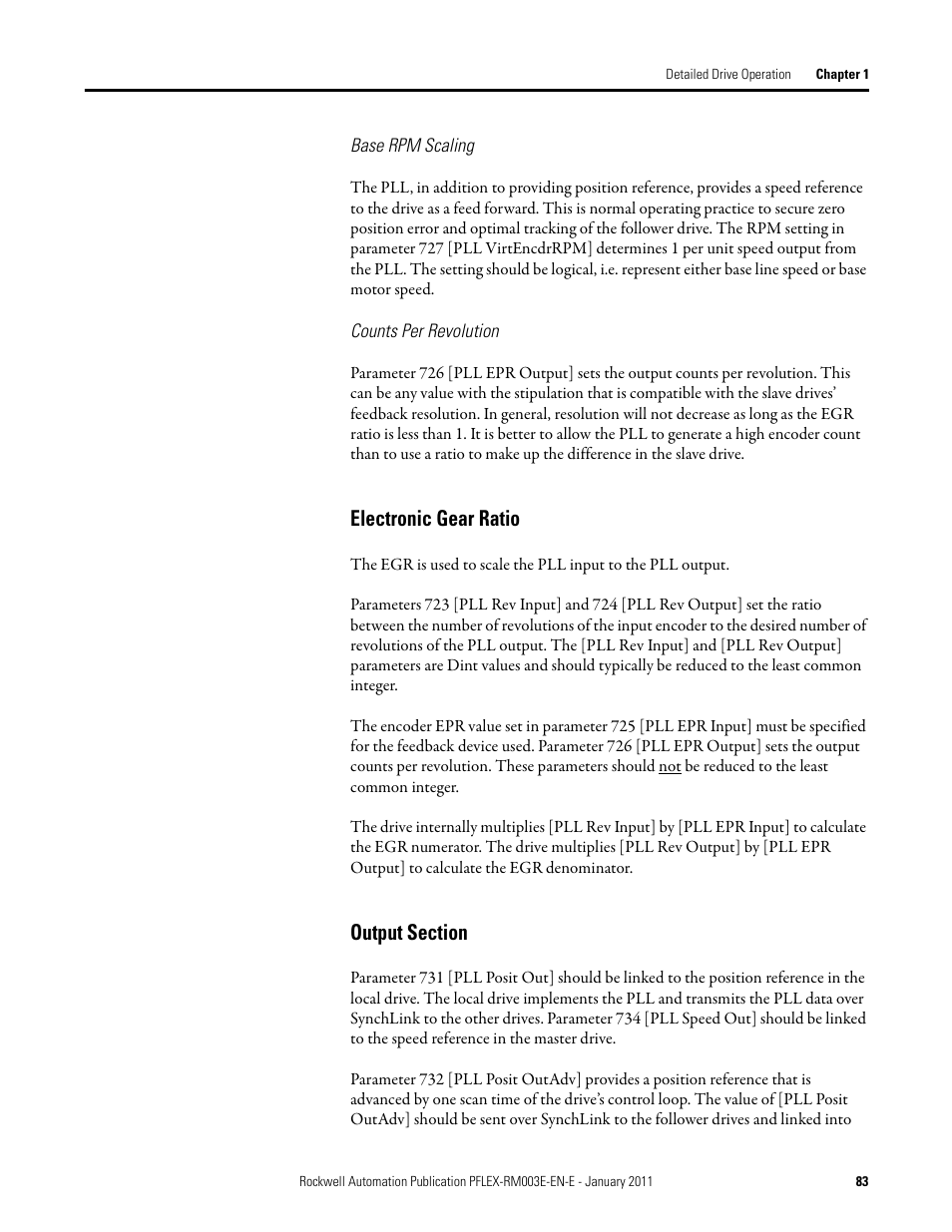 Electronic gear ratio output section, Electronic gear ratio | Rockwell Automation 20D PowerFlex 700S AC Drives with Phase II Control Reference Manual User Manual | Page 83 / 218