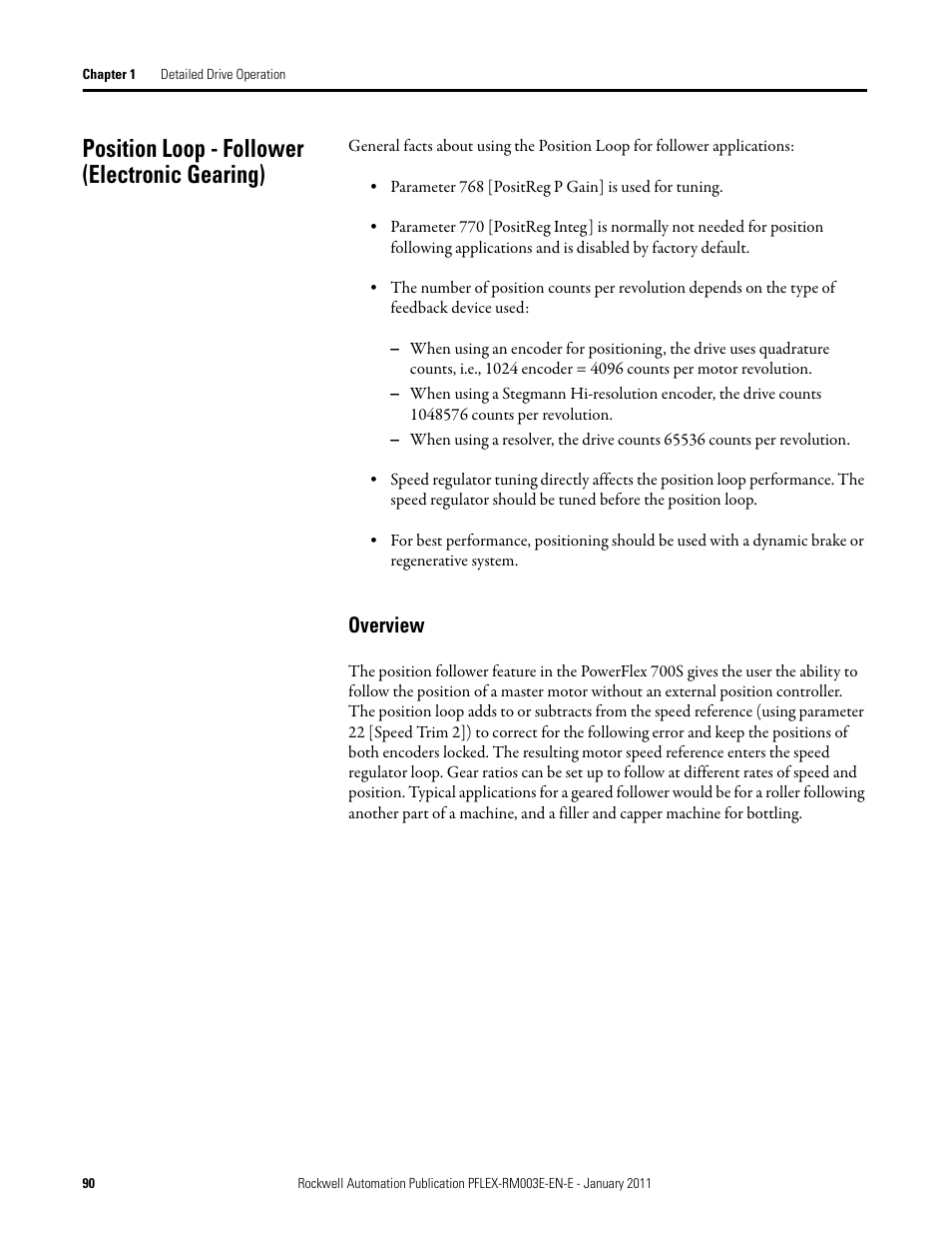 Position loop - follower (electronic gearing), Overview | Rockwell Automation 20D PowerFlex 700S AC Drives with Phase II Control Reference Manual User Manual | Page 90 / 218