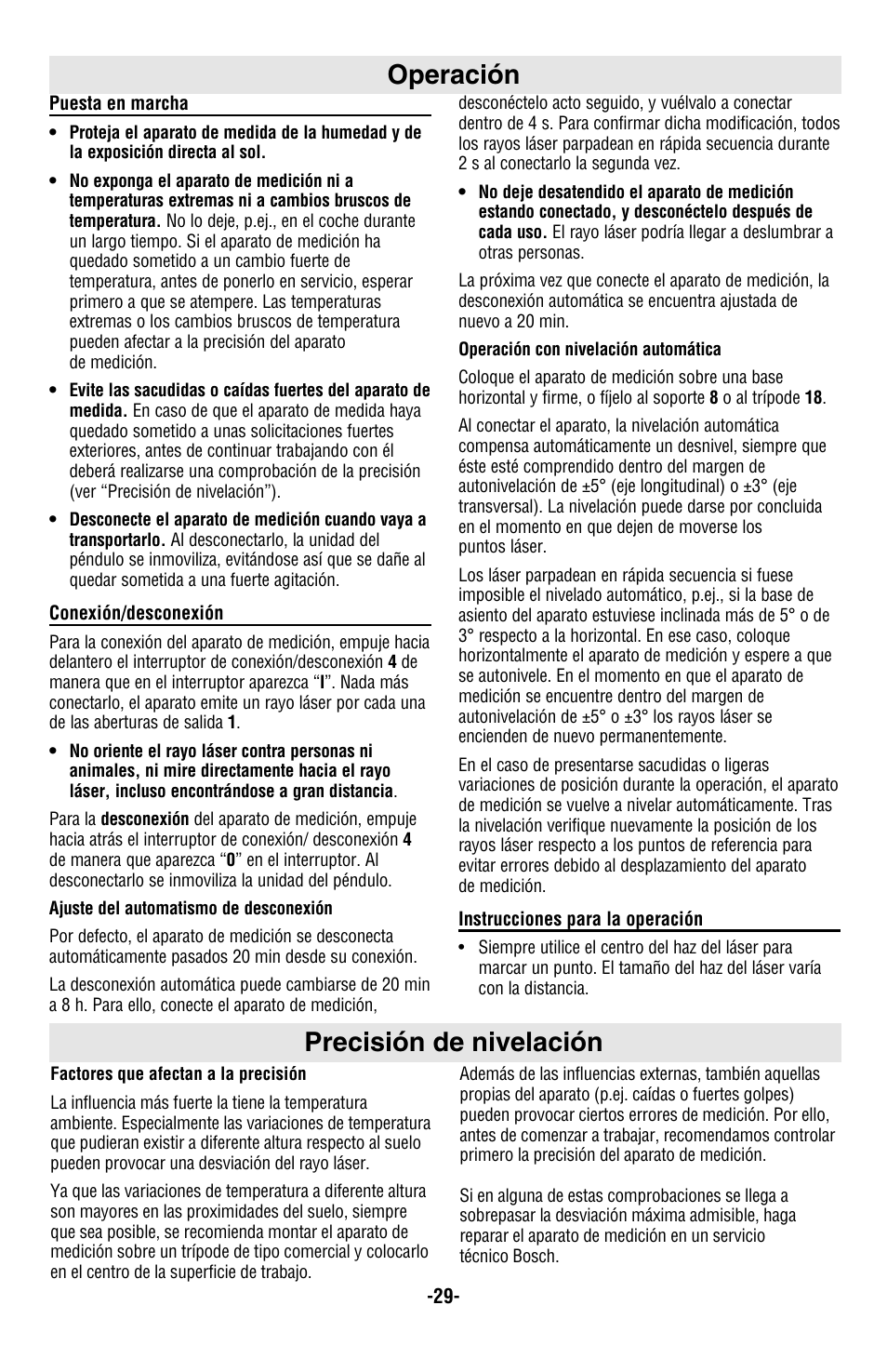 Operación precisión de nivelación | Bosch GPL5 User Manual | Page 29 / 36