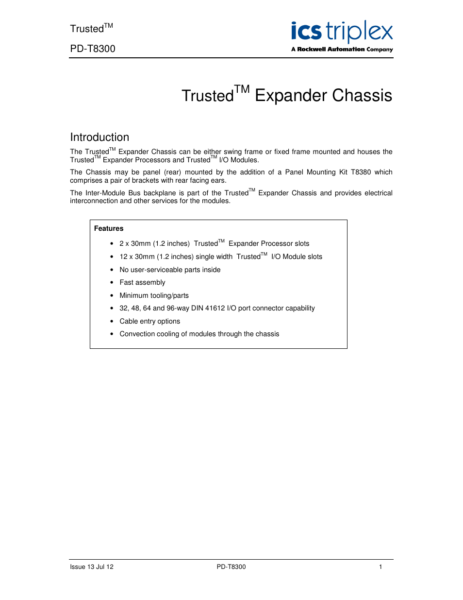 Rockwell Automation T8300 Trusted Expander Chassis User Manual | 16 pages