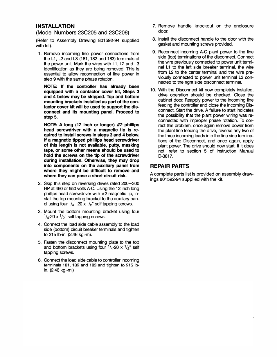 Rockwell Automation MaxPak Plus Incoming Line Disconnect 23C2-23C6, 23C205, 23C206 User Manual | Page 3 / 4