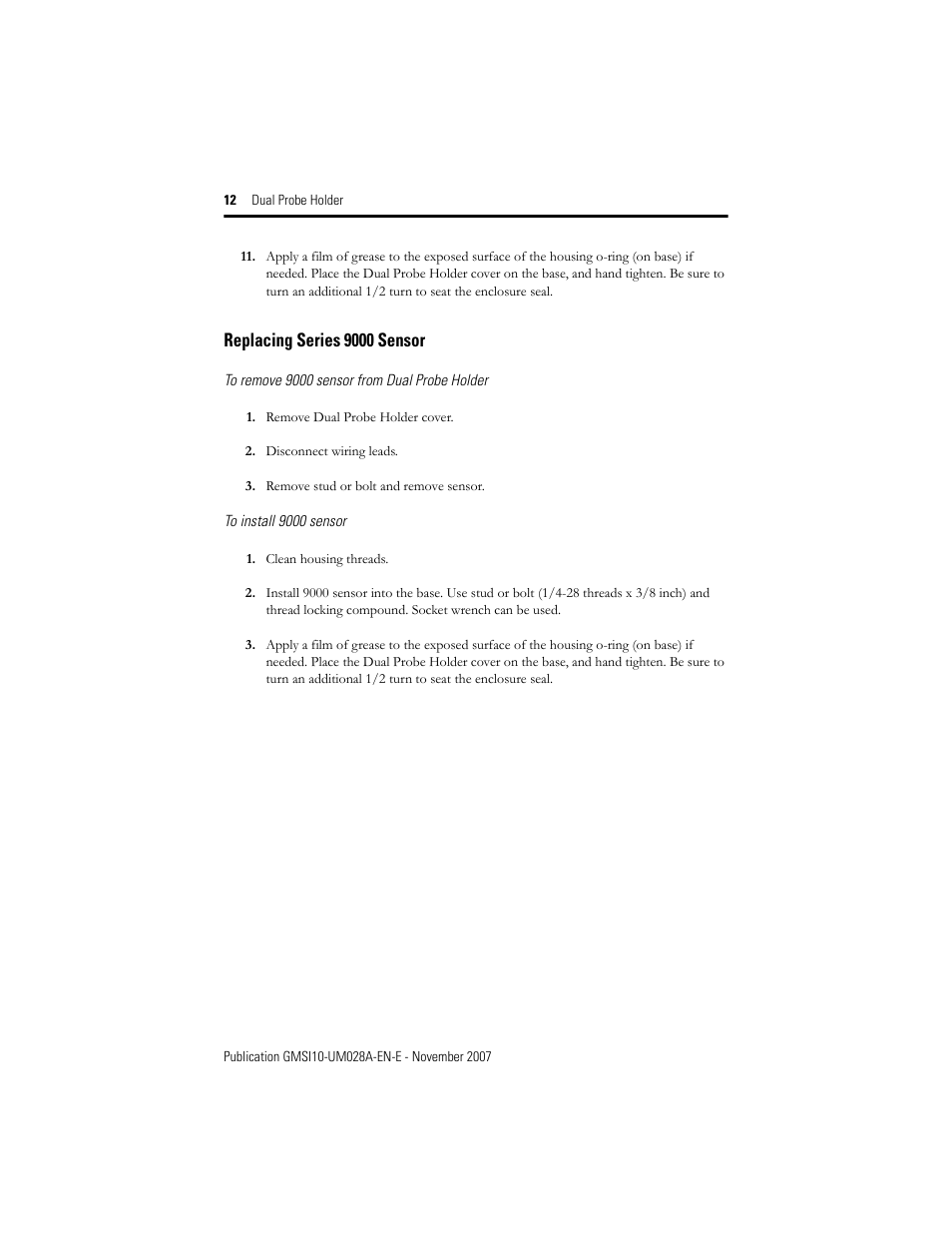 Replacing series 9000 sensor | Rockwell Automation EK-29000-DPH01 Dual Probe Holder User Manual | Page 12 / 14