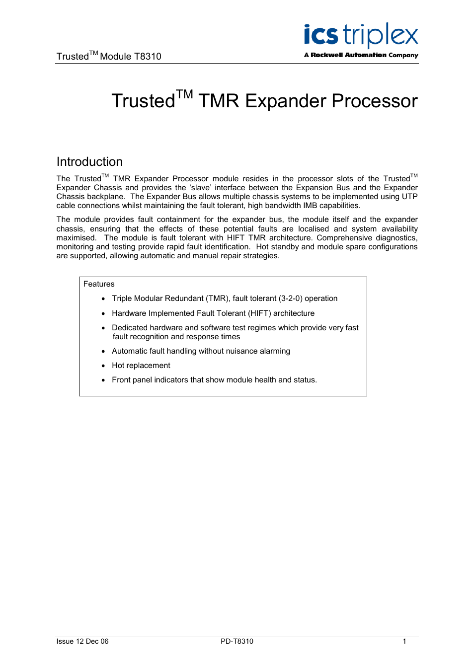 Rockwell Automation T8310 Trusted Expander Processor User Manual | 28 pages