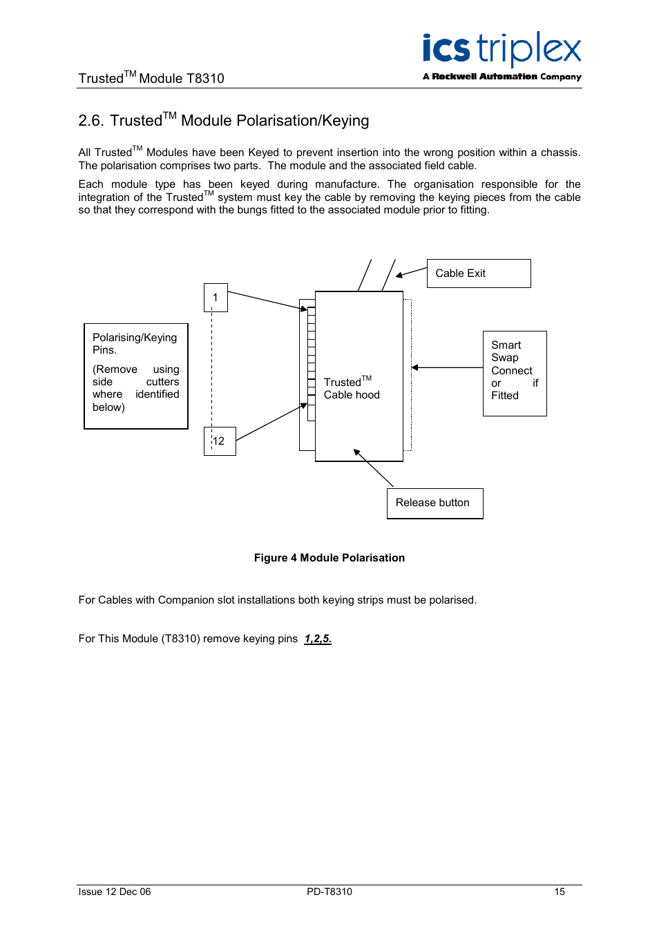 Trustedtm module polarisation/keying, Trusted, Module polarisation/keying | Figure 4 module polarisation, Module t8310 | Rockwell Automation T8310 Trusted Expander Processor User Manual | Page 15 / 28