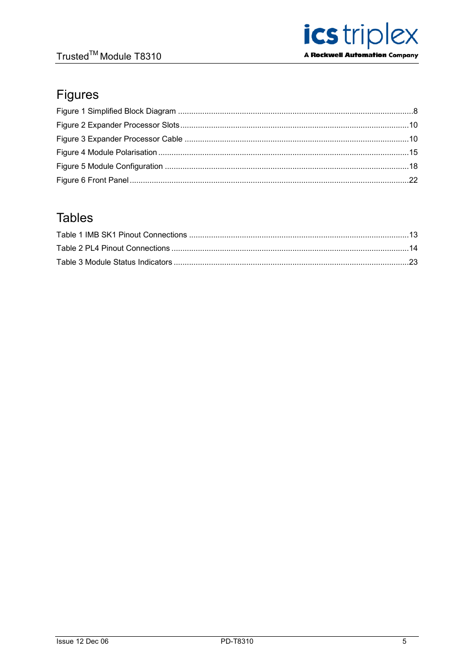 Figures, Tables | Rockwell Automation T8310 Trusted Expander Processor User Manual | Page 5 / 28