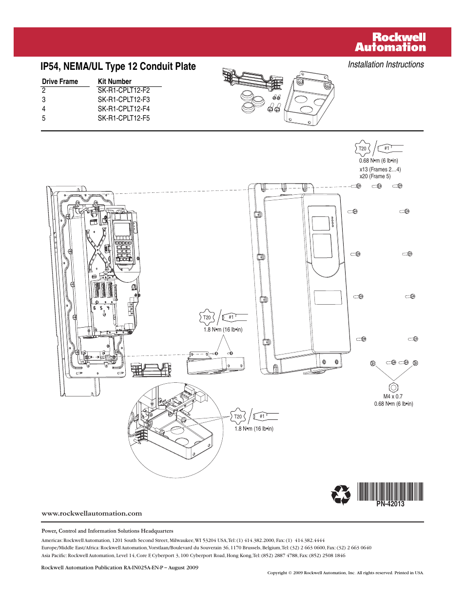 Rockwell Automation 753 IP54, NEMA/UL Type 12 Conduit Plate User Manual | 2 pages