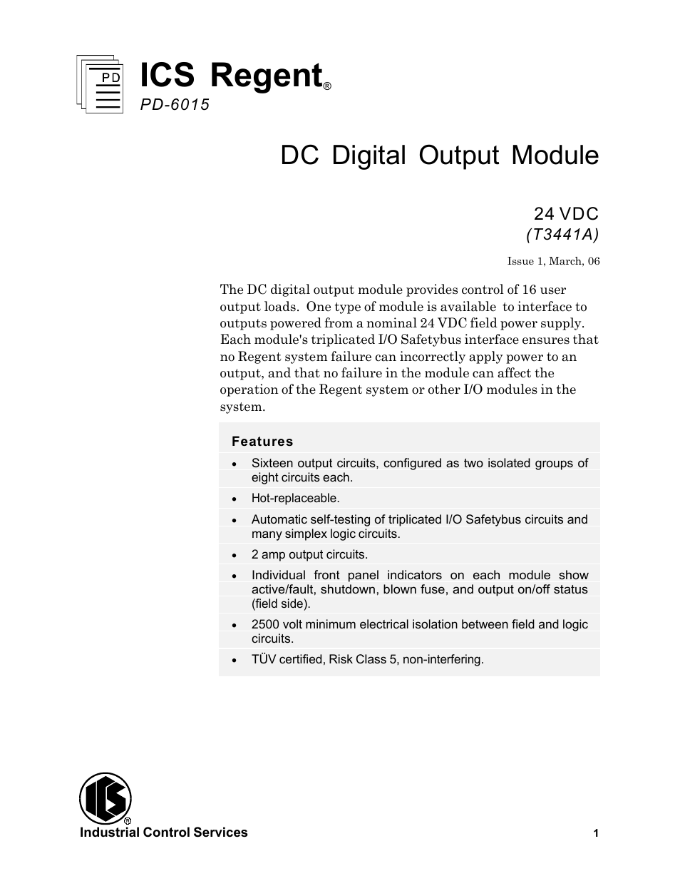 Rockwell Automation T3441A ICS Regent DC Digital Output Module 24 VDC User Manual | 14 pages