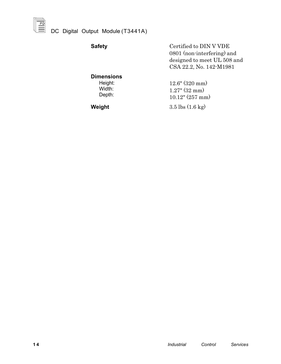 Rockwell Automation T3441A ICS Regent DC Digital Output Module 24 VDC User Manual | Page 14 / 14