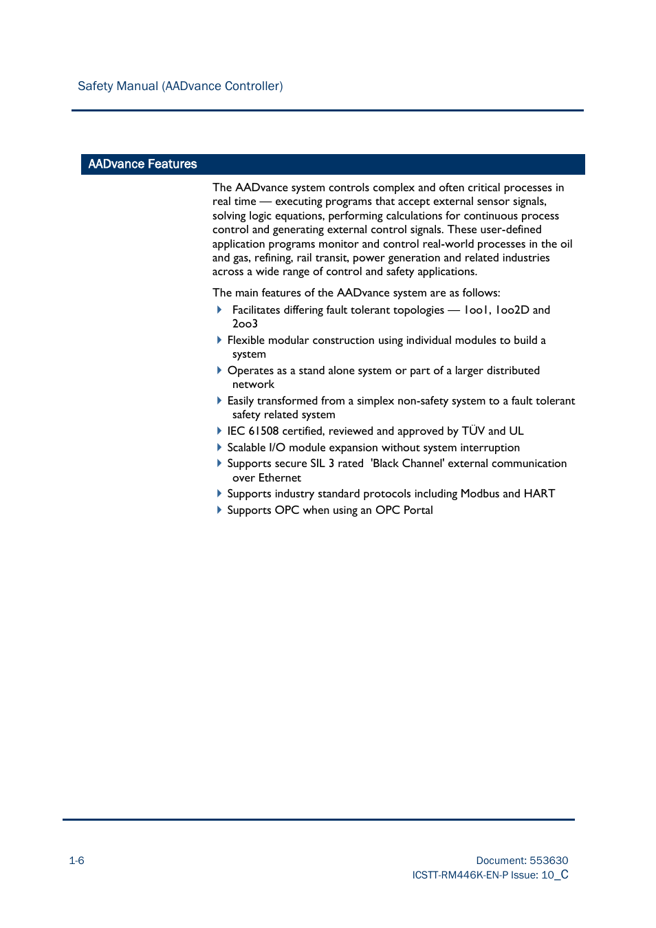 Aadvance features | Rockwell Automation AADvance Controller Safety Manual User Manual | Page 16 / 128