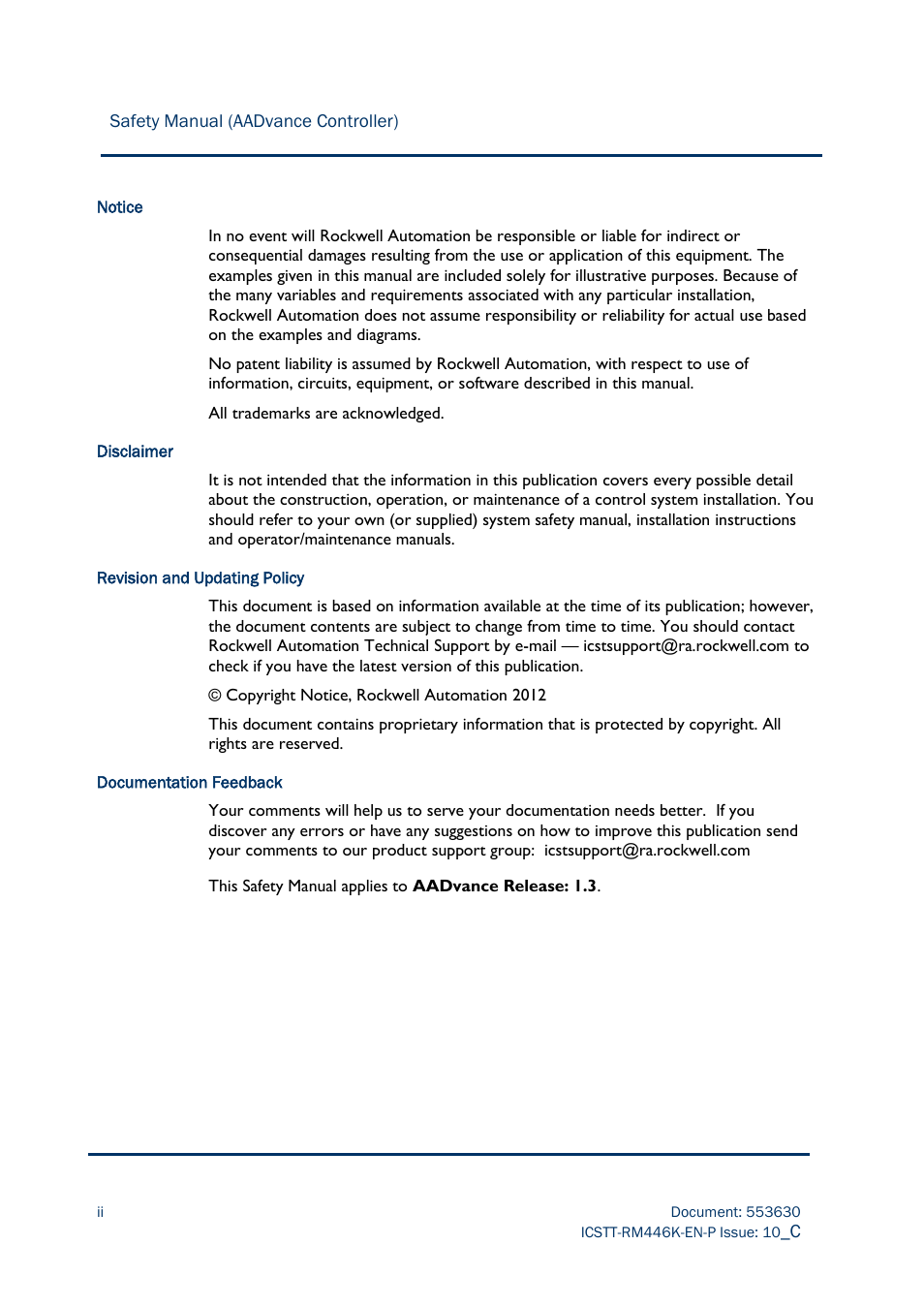 Rockwell Automation AADvance Controller Safety Manual User Manual | Page 2 / 128