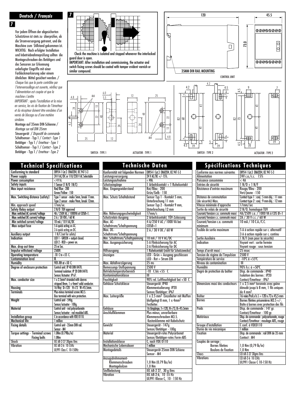 Spécifications techniques technische daten, Technical specifications | Rockwell Automation Sipha 2 Coded Magnetic Interlock Switch Control Unit User Manual | Page 3 / 4