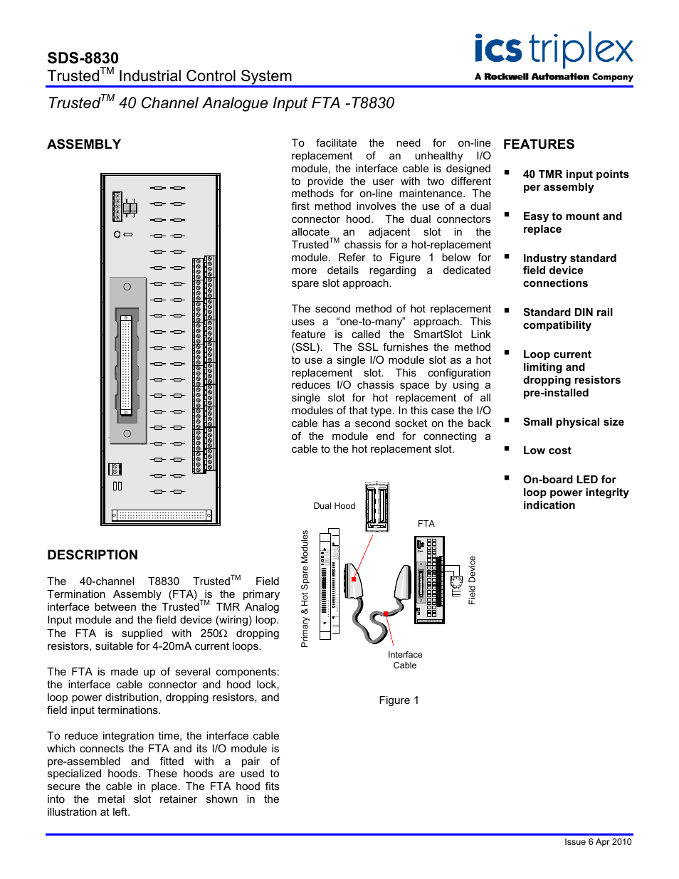 Rockwell Automation T8830 Trusted 40 Channel Analogue Input FTA User Manual | 2 pages