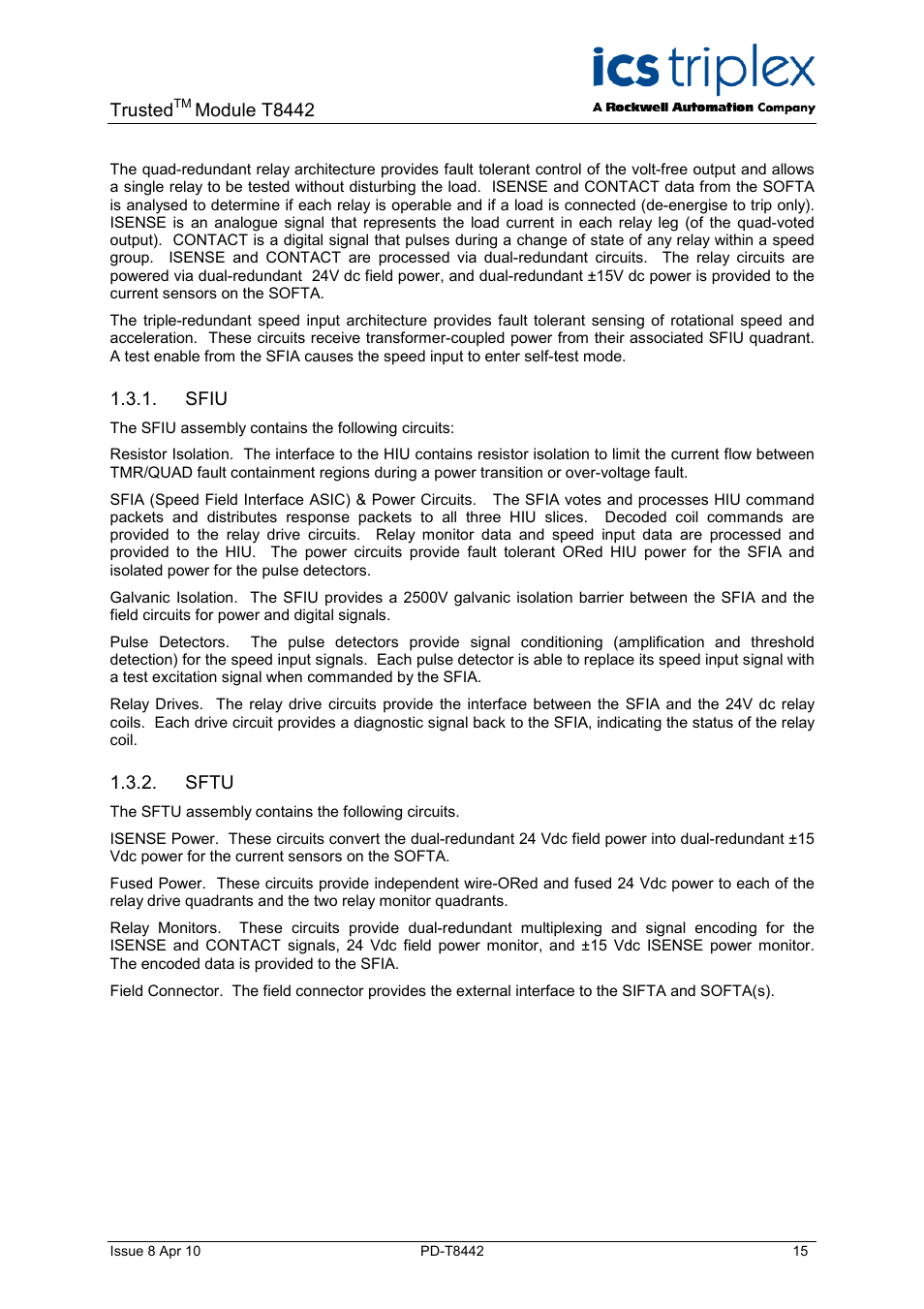 Sfiu, Sftu | Rockwell Automation T8442 Trusted TMR Speed Monitor User Manual | Page 15 / 61