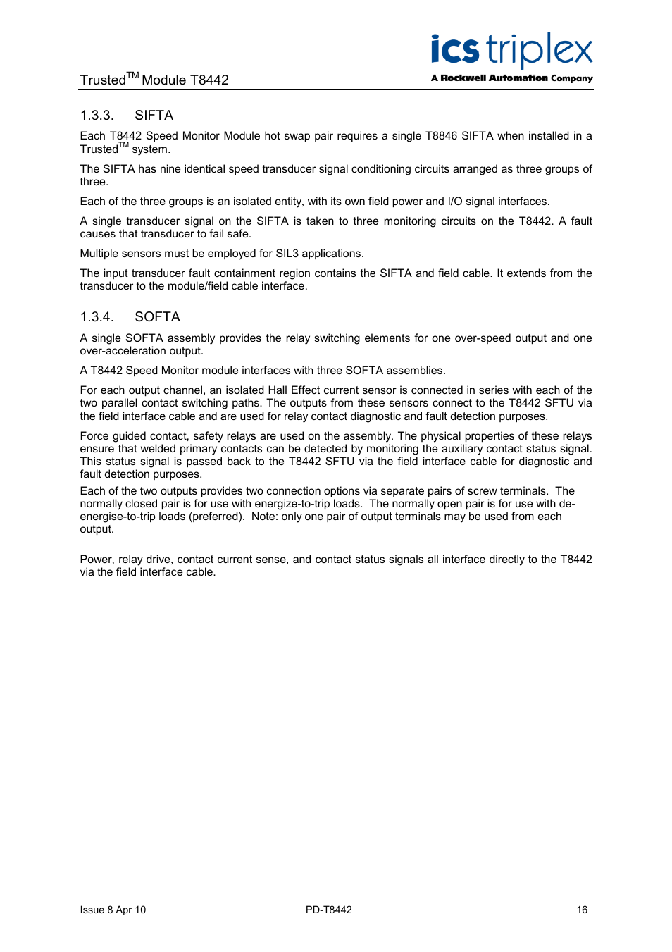 Sifta, Softa | Rockwell Automation T8442 Trusted TMR Speed Monitor User Manual | Page 16 / 61