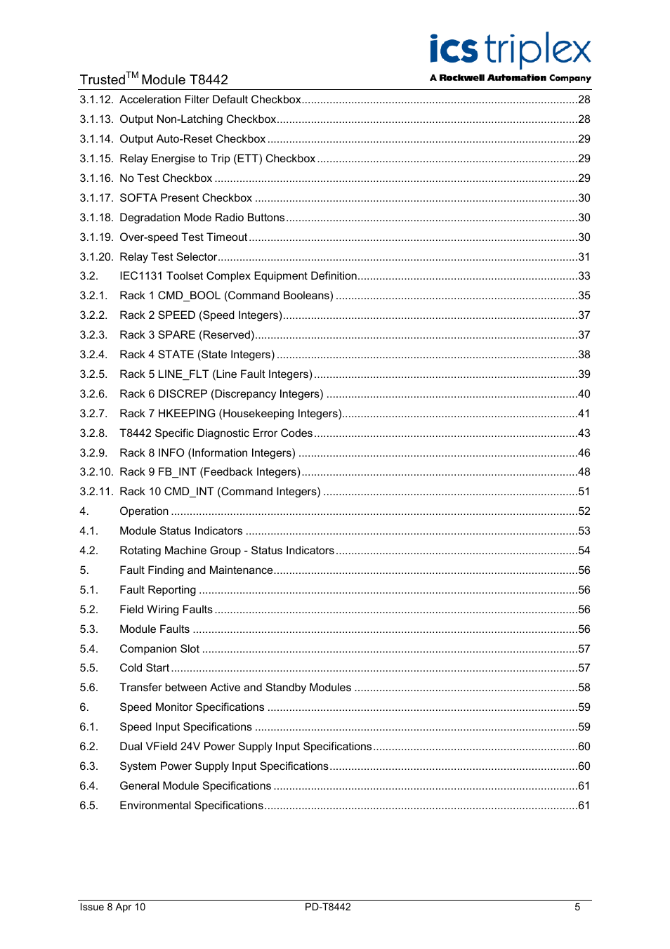 Rockwell Automation T8442 Trusted TMR Speed Monitor User Manual | Page 5 / 61