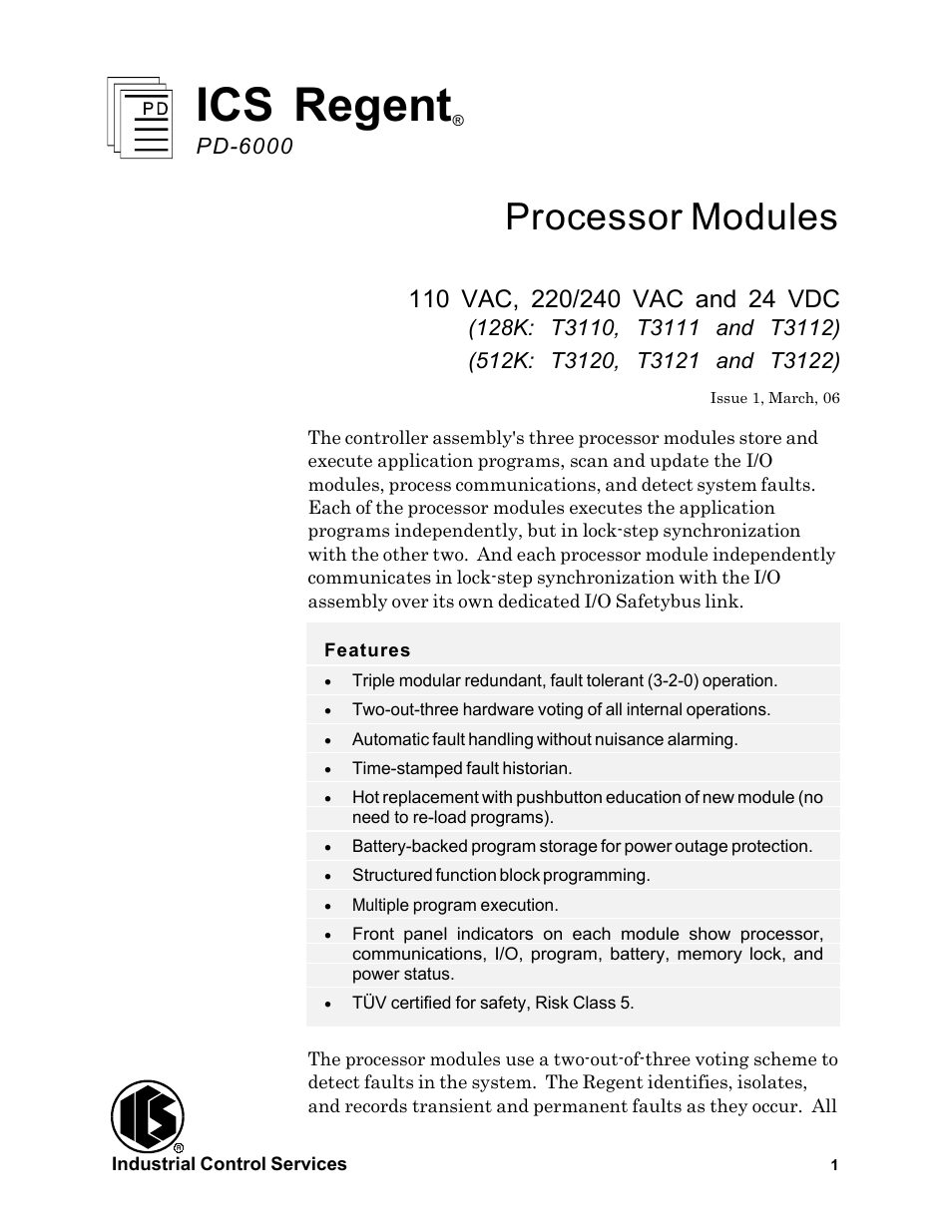 Rockwell Automation T3122 ICS Regent Processor Modules User Manual | 21 pages