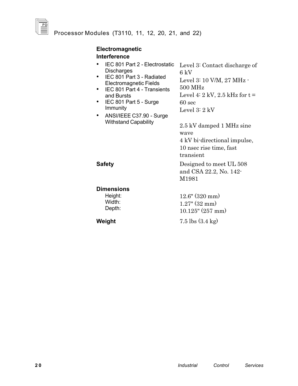 Rockwell Automation T3122 ICS Regent Processor Modules User Manual | Page 20 / 21