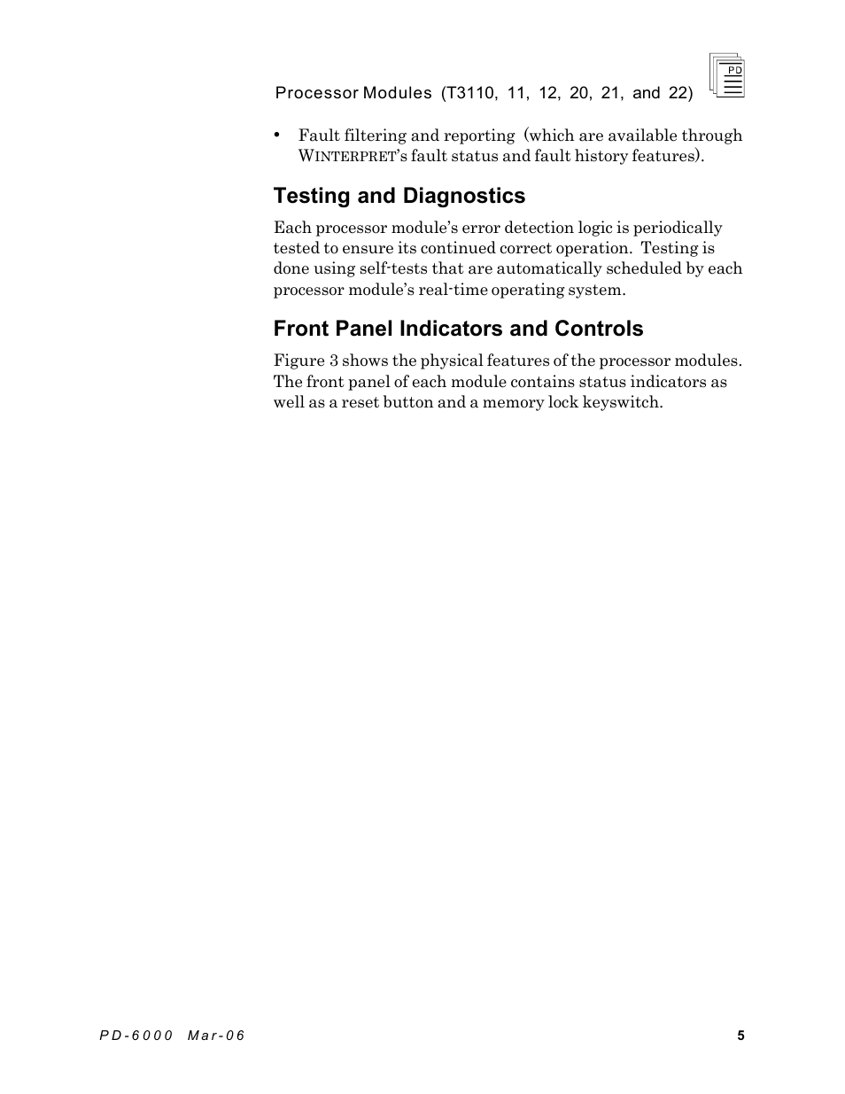 Testing and diagnostics, Front panel indicators and controls | Rockwell Automation T3122 ICS Regent Processor Modules User Manual | Page 5 / 21