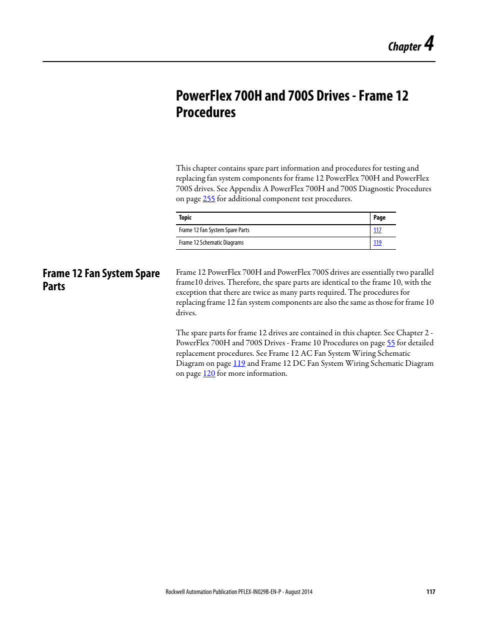Frame 12 fan system spare parts, Chapter 4, Chapter | Rockwell Automation 20Y PowerFlex 700H, 700S, and 700AFE Drive Fan Systems, Frames 9...14 User Manual | Page 117 / 296