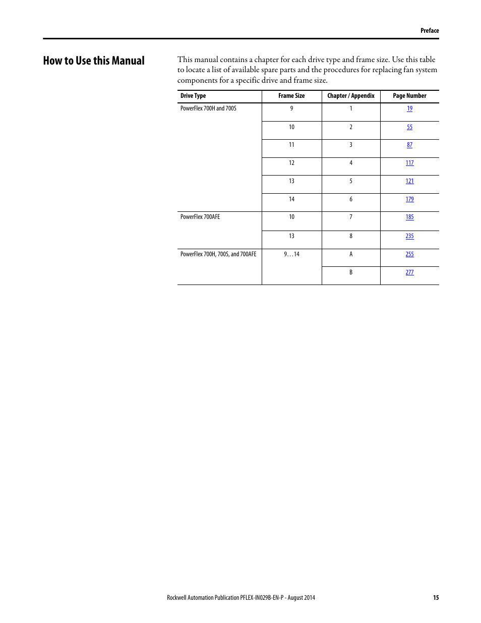How to use this manual | Rockwell Automation 20Y PowerFlex 700H, 700S, and 700AFE Drive Fan Systems, Frames 9...14 User Manual | Page 15 / 296