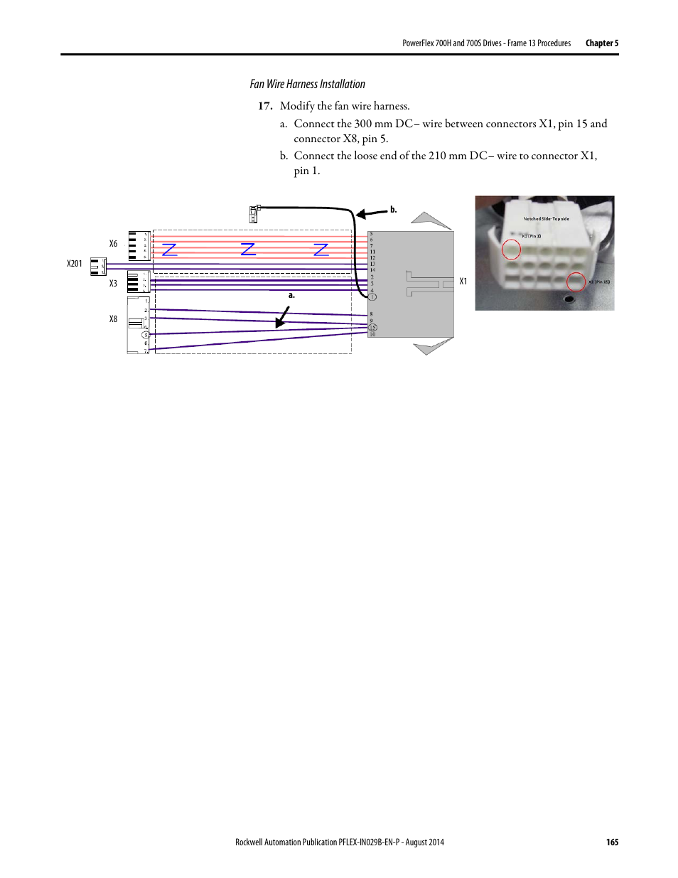 Fan wire harness installation o | Rockwell Automation 20Y PowerFlex 700H, 700S, and 700AFE Drive Fan Systems, Frames 9...14 User Manual | Page 165 / 296