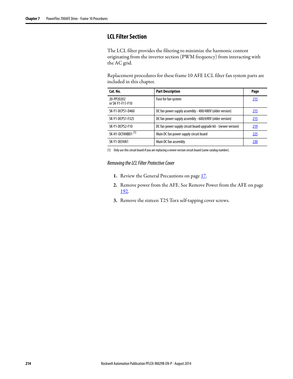 Lcl filter section, Lcl filter section ta, Removing the lcl filter protective cover | Rockwell Automation 20Y PowerFlex 700H, 700S, and 700AFE Drive Fan Systems, Frames 9...14 User Manual | Page 214 / 296