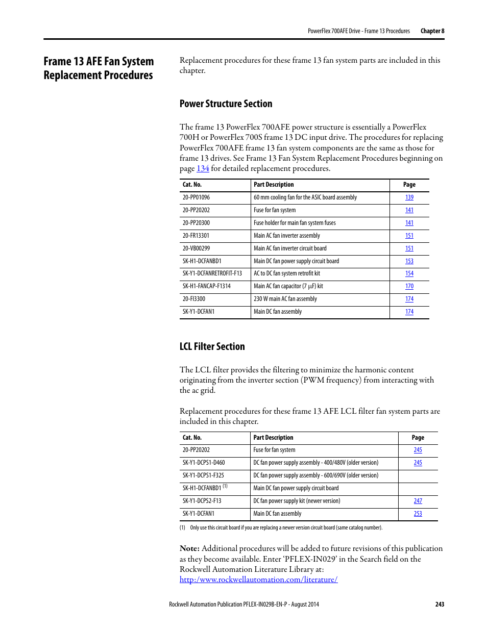 Frame 13 afe fan system replacement procedures, Power structure section, Lcl filter section | Lcl filter section ta, Power structure section lcl filter section | Rockwell Automation 20Y PowerFlex 700H, 700S, and 700AFE Drive Fan Systems, Frames 9...14 User Manual | Page 243 / 296