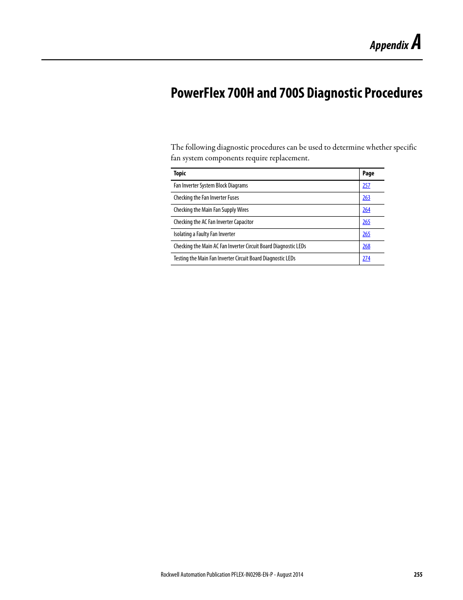 Appendix a, Powerflex 700h and 700s diagnostic procedures, A powerflex 700h and 700s diagnostic procedures | Appendix | Rockwell Automation 20Y PowerFlex 700H, 700S, and 700AFE Drive Fan Systems, Frames 9...14 User Manual | Page 255 / 296
