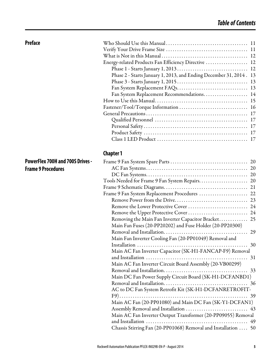 Rockwell Automation 20Y PowerFlex 700H, 700S, and 700AFE Drive Fan Systems, Frames 9...14 User Manual | Page 5 / 296