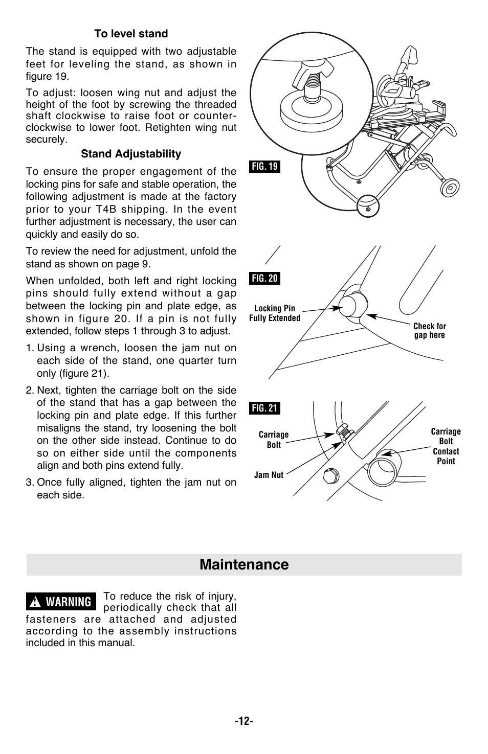 Maintenance, Warning | Bosch T4B User Manual | Page 12 / 36