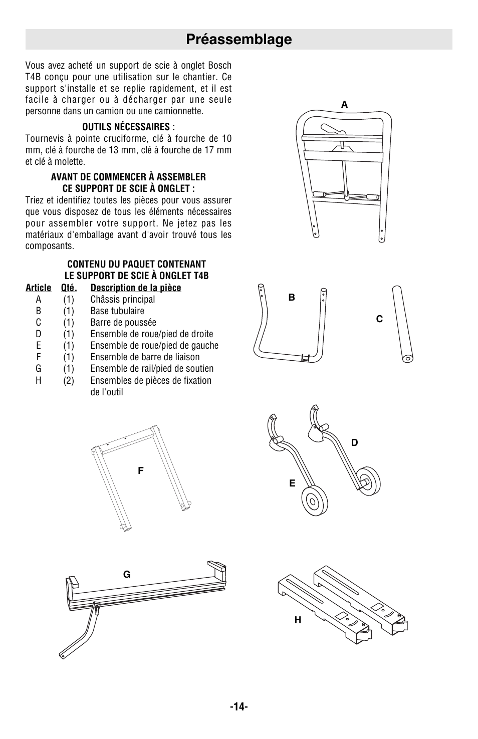 Préassemblage | Bosch T4B User Manual | Page 14 / 36