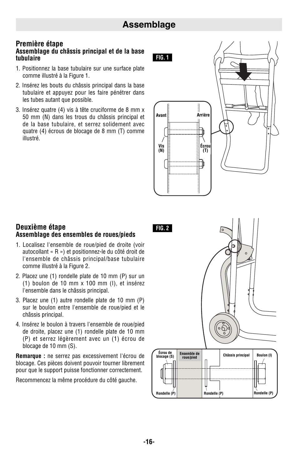 Assemblage, Deuxième étape, Première étape | Bosch T4B User Manual | Page 16 / 36