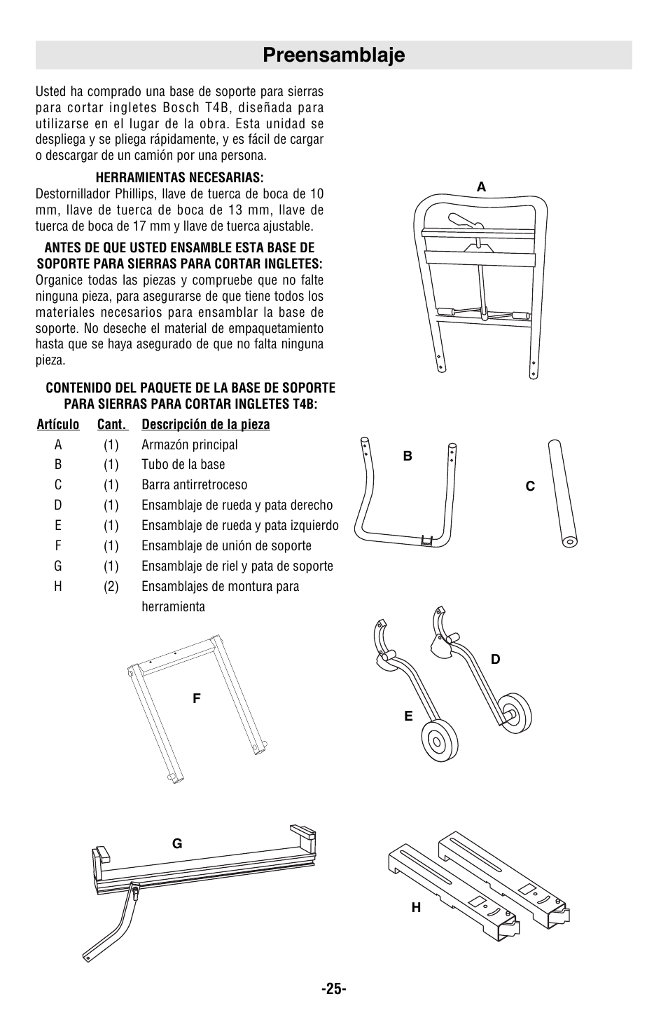 Preensamblaje | Bosch T4B User Manual | Page 25 / 36