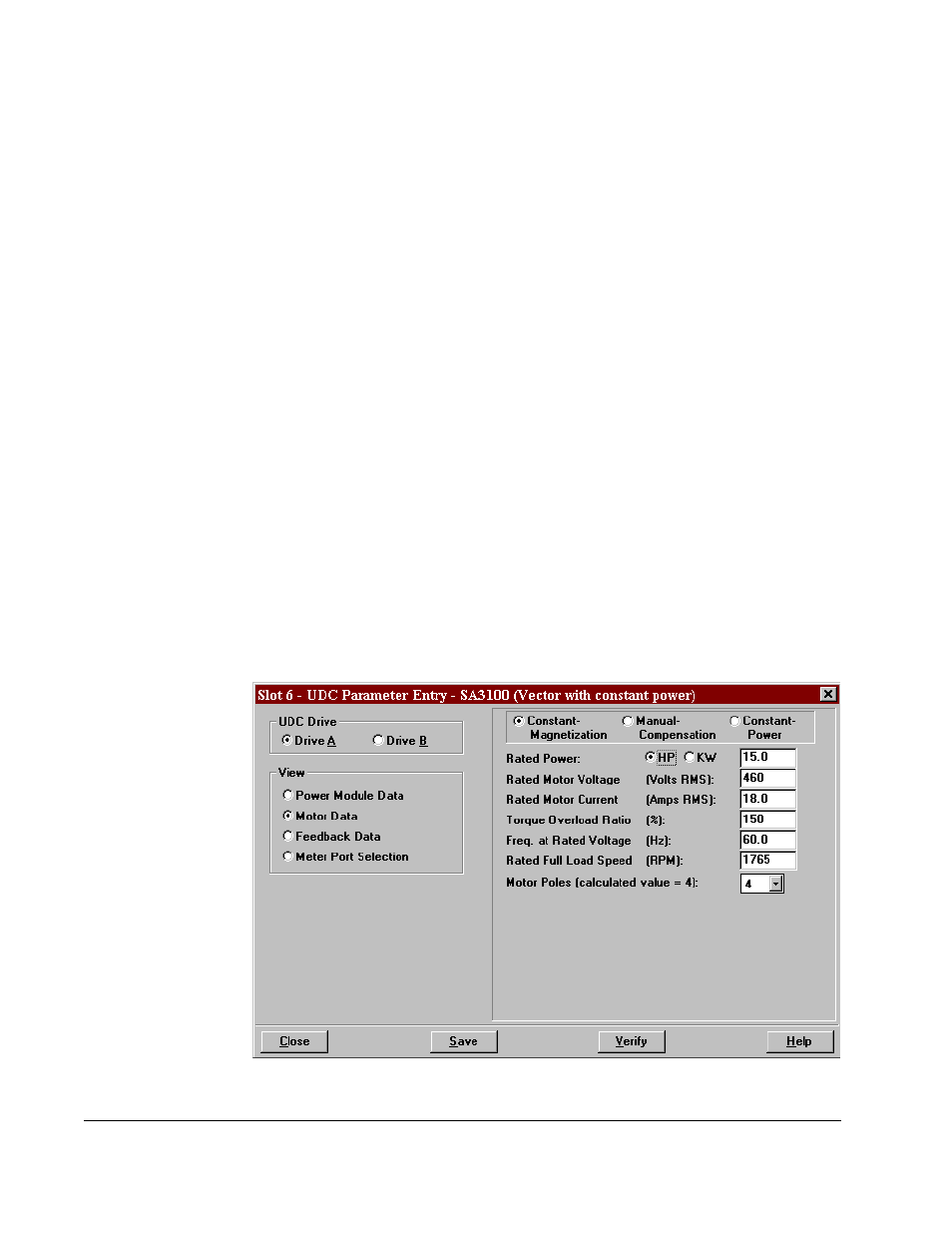 2 motor data screen (vector with constant power), Manual compensation -6 | Rockwell Automation SA3100 Distributed Power System Drv Config,Program User Manual | Page 18 / 162