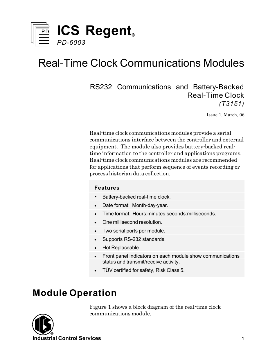 Rockwell Automation T3151 ICS Regent Real time Clock Communications Modules User Manual | 14 pages