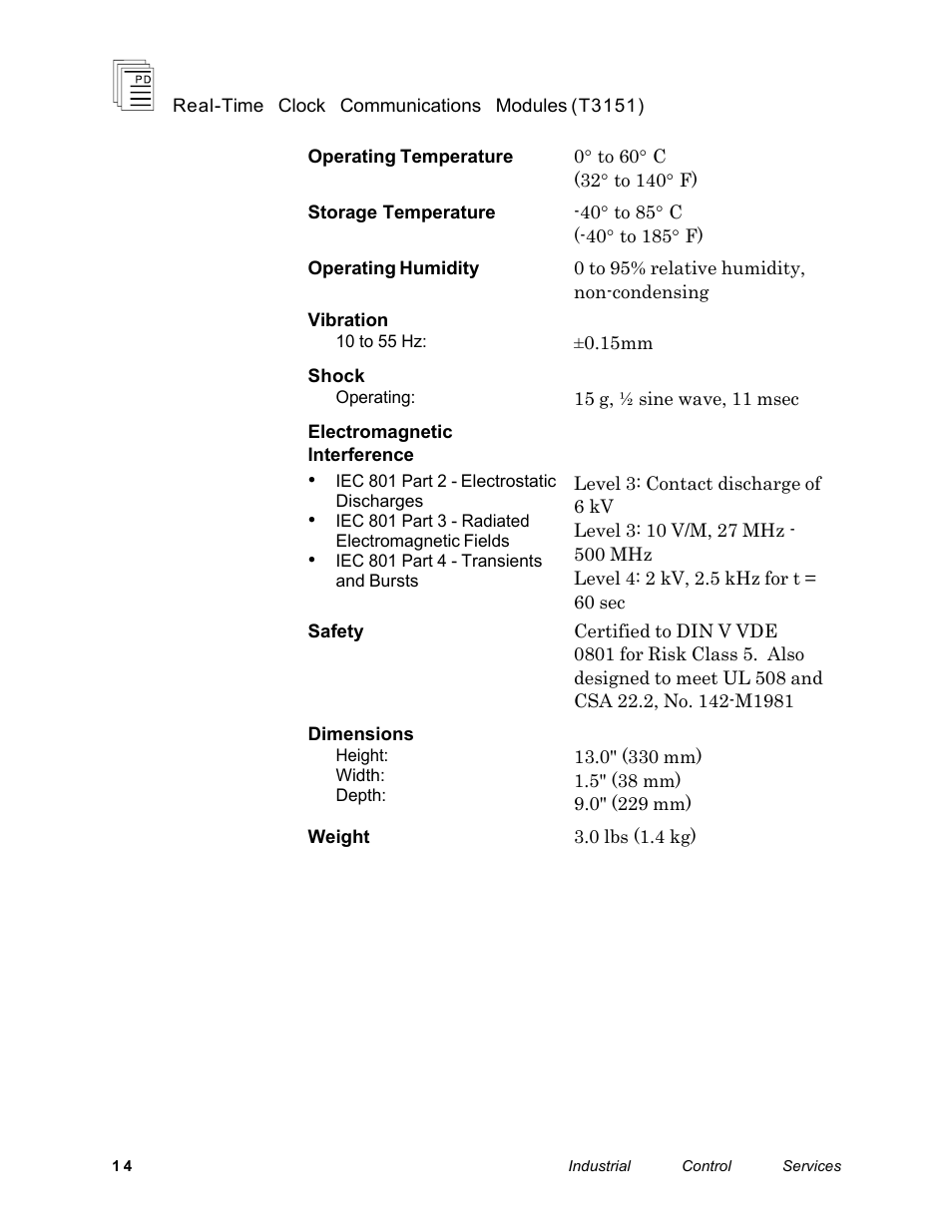 Rockwell Automation T3151 ICS Regent Real time Clock Communications Modules User Manual | Page 14 / 14